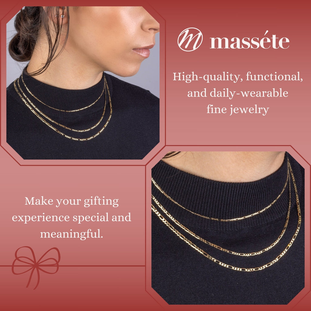 14K Solid Yellow Gold Figaro Link Chain 3+1 Necklace | 18”/20” - 2mm