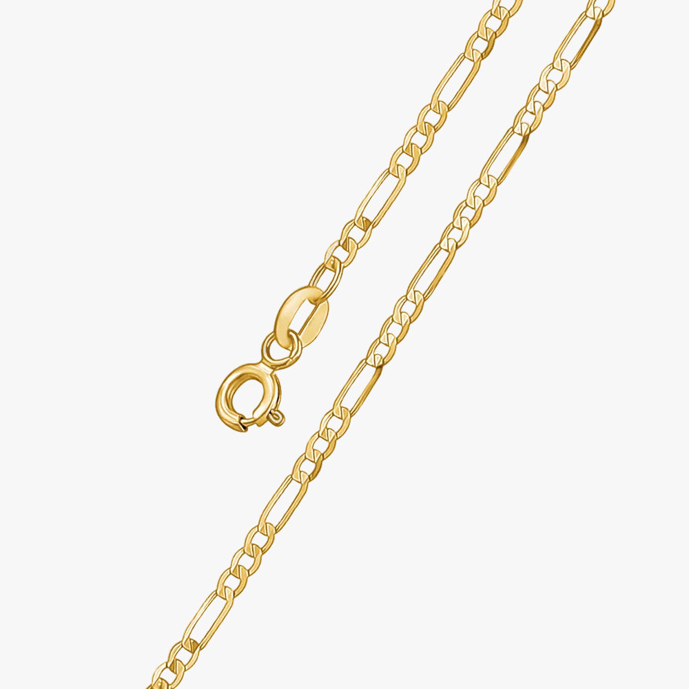 14K Solid Yellow Gold Figaro Link Chain 3+1 Necklace | 18”/20” - 2mm