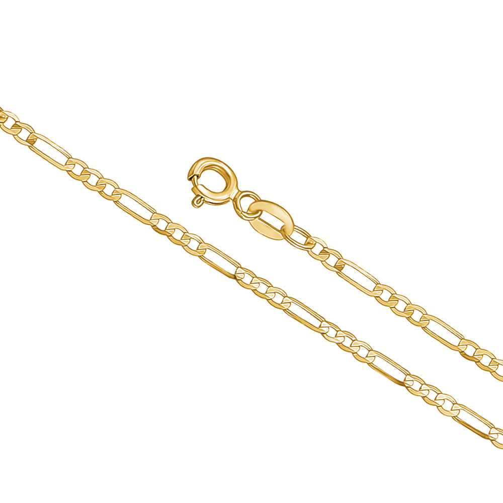 14K Solid Yellow Gold Figaro Link Chain 3+1 Necklace | 18”/20” - 2mm