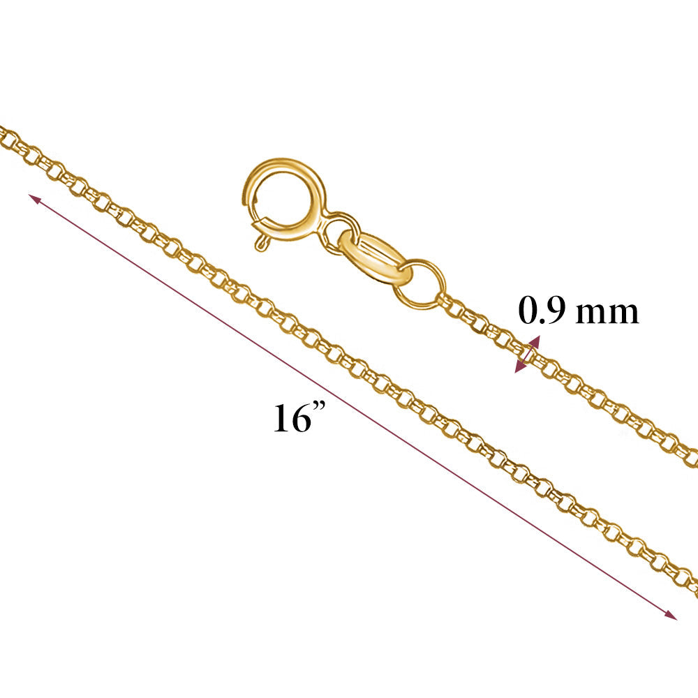 14K Solid Yellow White or Rose Gold Rolo Link Chain Necklace Diamond Cut | 16” - 1mm