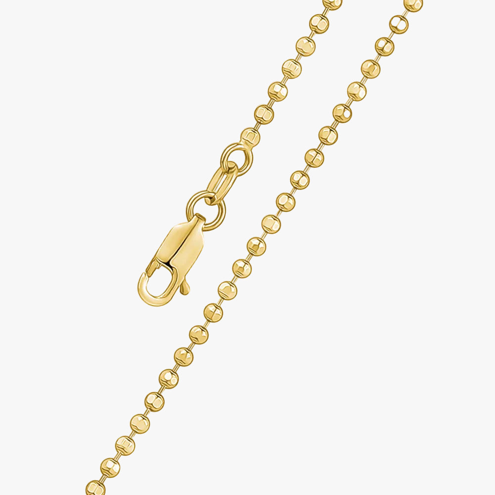 14K Solid Yellow Gold Beaded Chain Necklace Hexagon | 16”/20” - 2mm