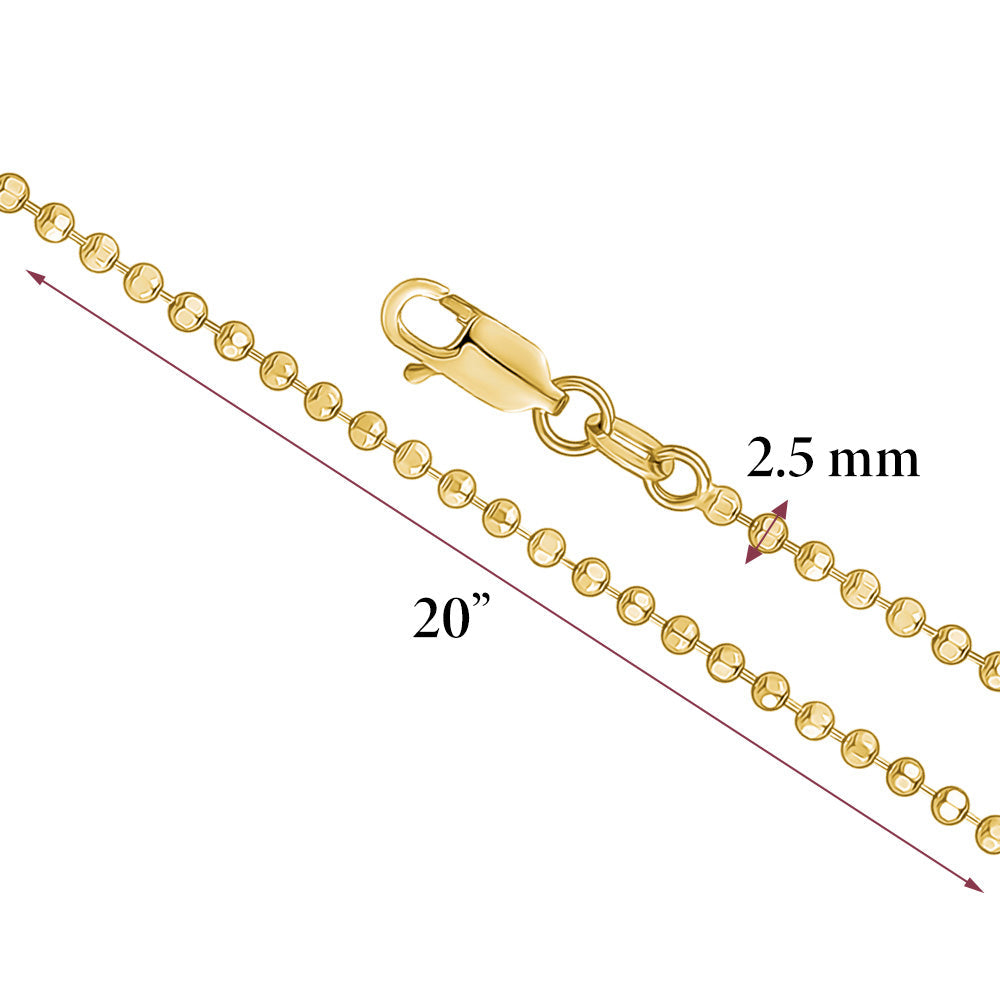 14K Solid Yellow Gold Beaded Chain Necklace Hexagon | 16”/20” - 2mm