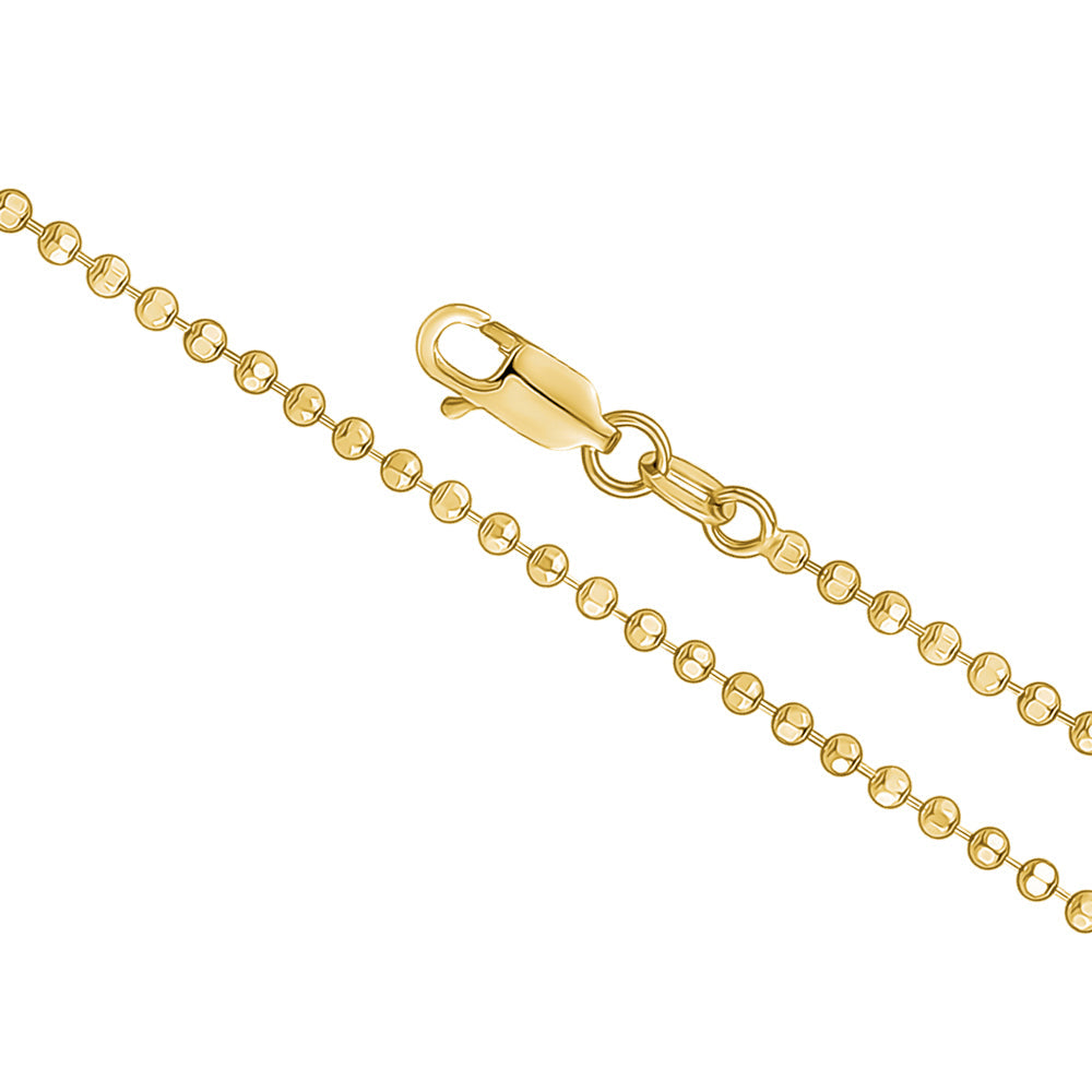 14K Solid Yellow Gold Beaded Chain Necklace Hexagon | 16”/20” - 2mm