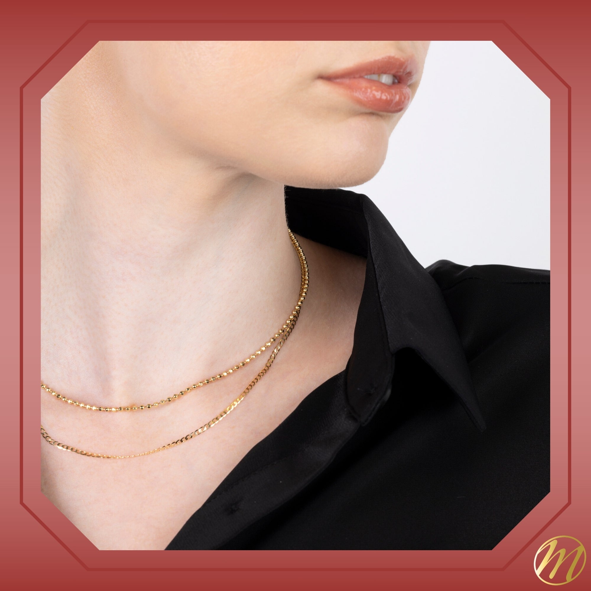 14K Solid Yellow Gold Beaded Chain Necklace Hexagon | 16”/20” - 2mm