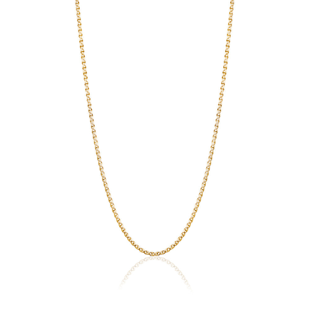14K Solid Yellow Gold Flat Mariner Chain Necklace | 18” - 2mm