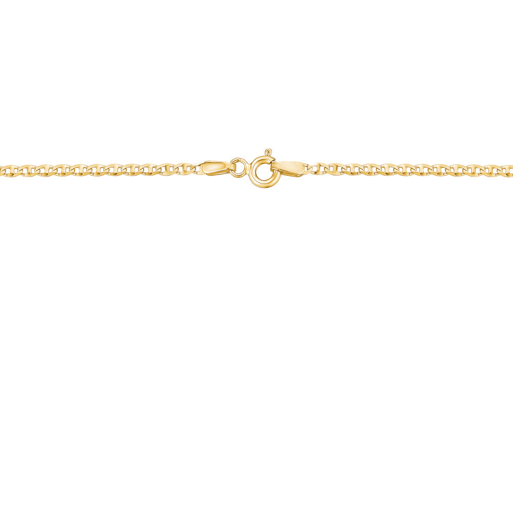 14K Solid Yellow Gold Flat Mariner Chain Necklace | 18” - 2mm