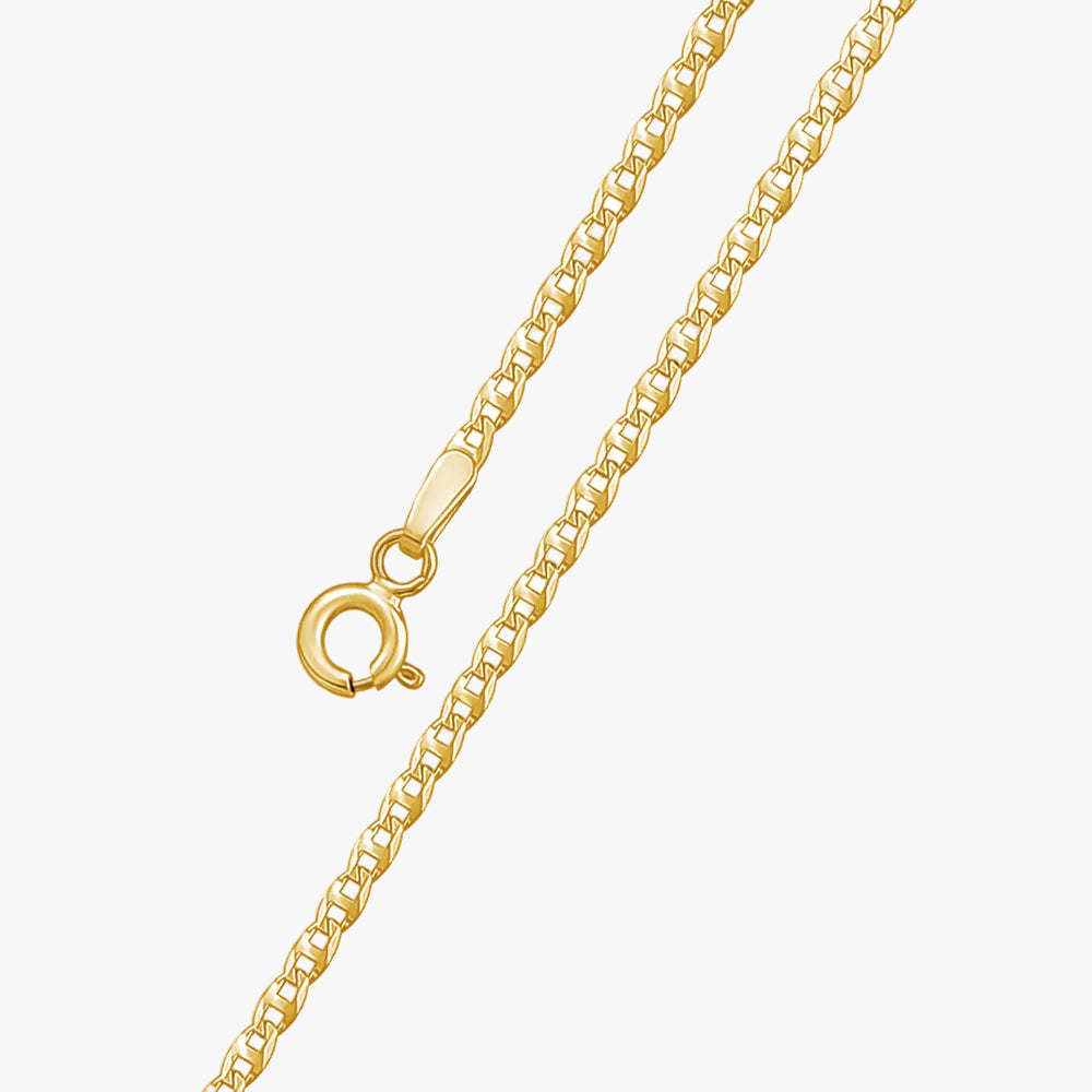 14K Solid Yellow Gold Flat Mariner Chain Necklace | 18” - 2mm