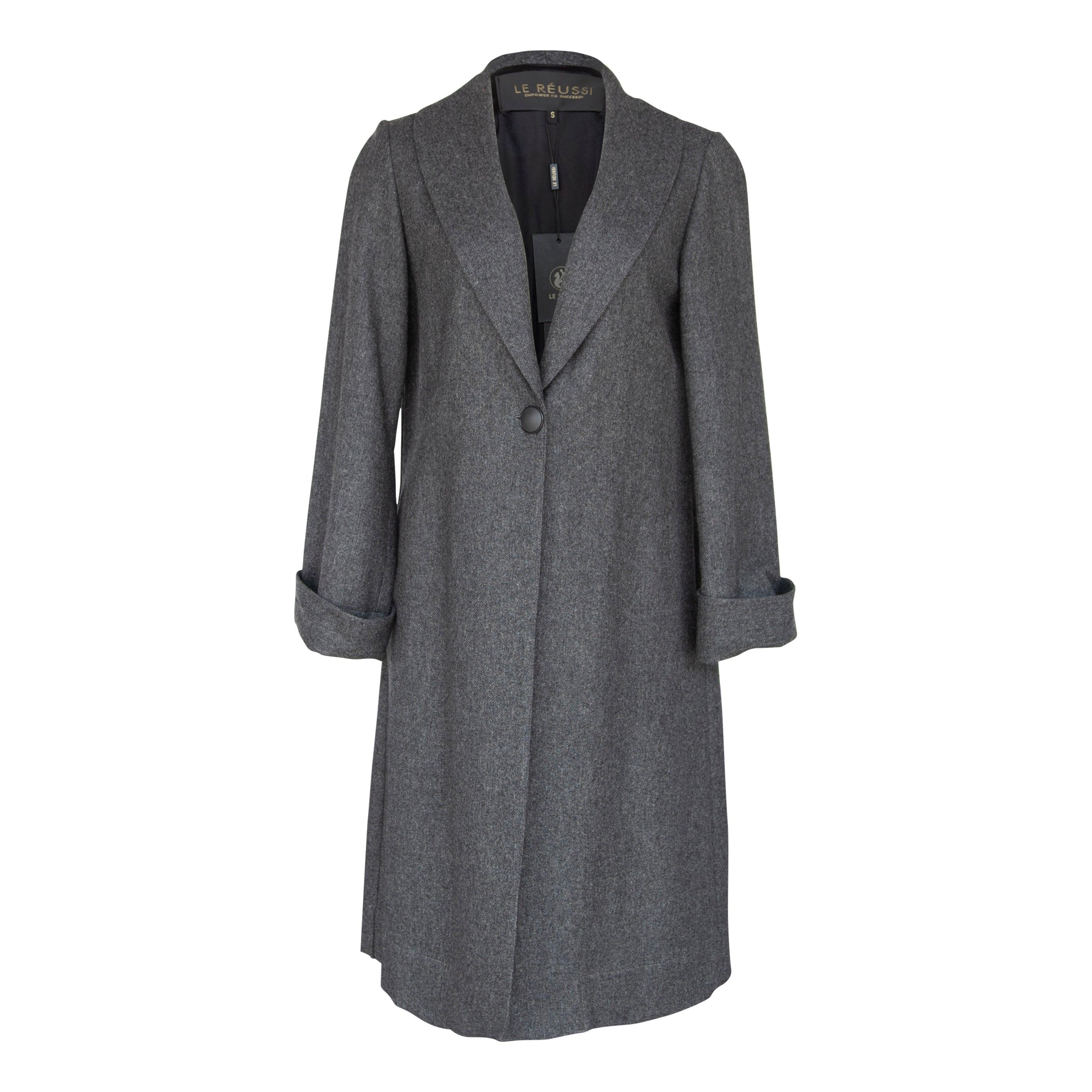 Le Réussi Worsted Flannel Long Trench Coat Gray