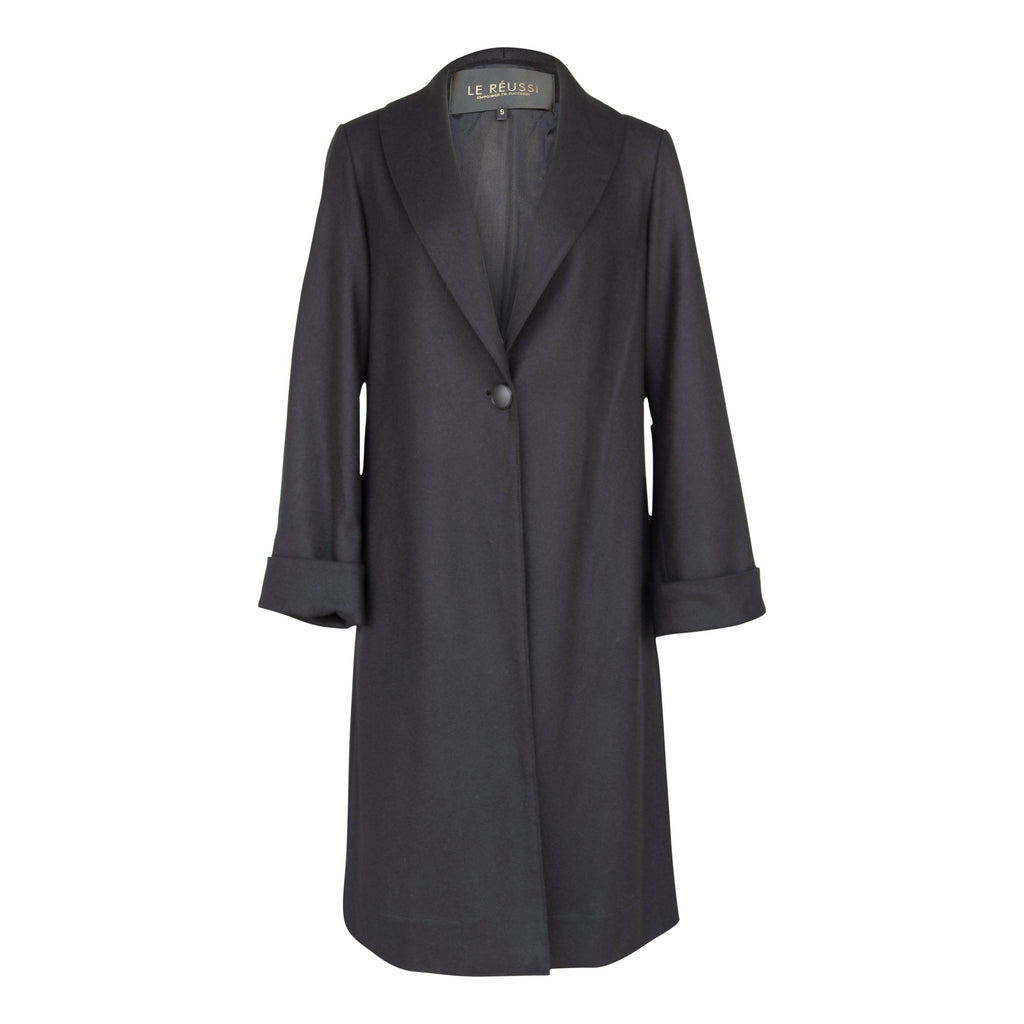 Le Réussi Worsted Flannel Long Trench Coat Black