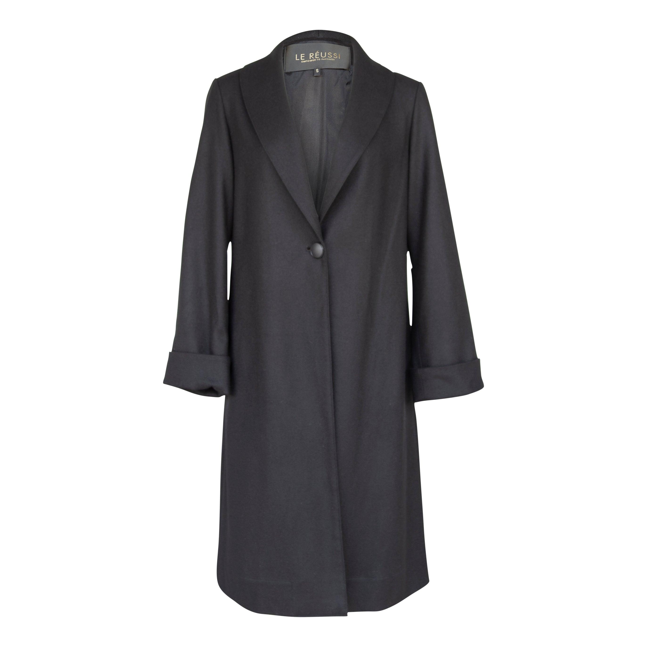 Le Réussi Worsted Flannel Long Trench Coat Black