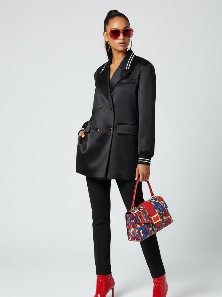 MIDTOWN Satin Tunic Blazer Black