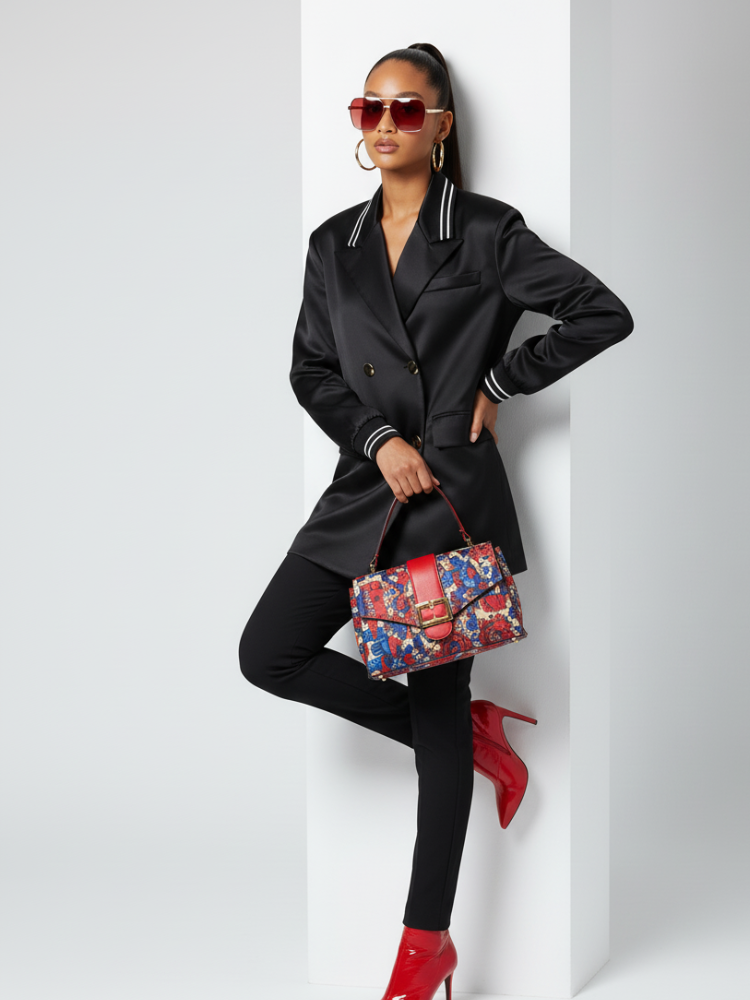 MIDTOWN Satin Tunic Blazer Black