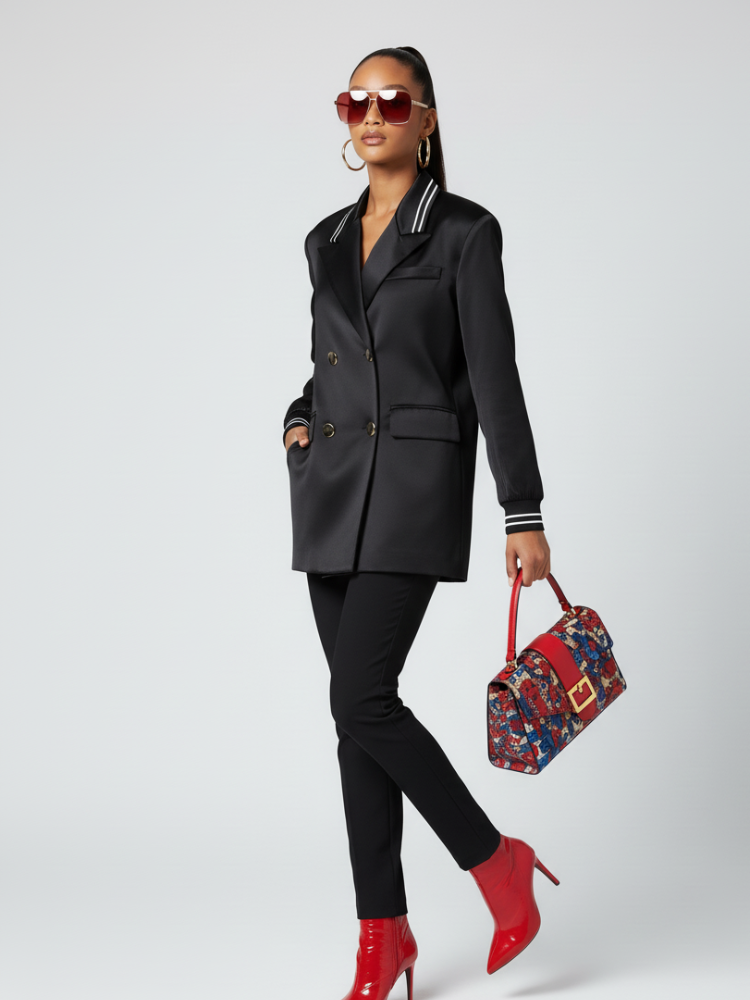 MIDTOWN Satin Tunic Blazer Black