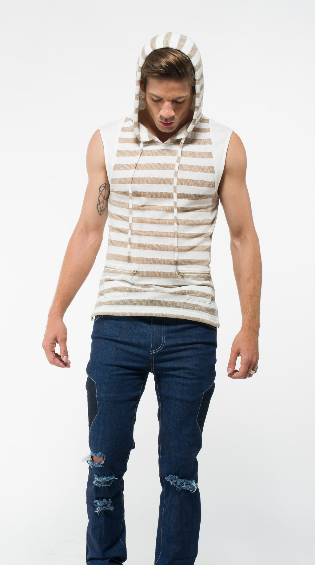 Uwi Twins Men's Sleeveless Gold Hoodie