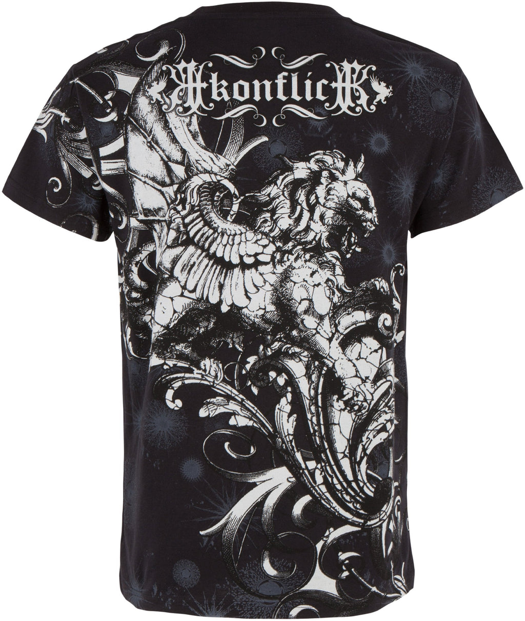 Lion and Vines Metallic Silver Embossed Cotton Mens Fashion T-Shirt
