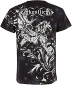 Lion and Vines Metallic Silver Embossed Cotton Mens Fashion T-Shirt