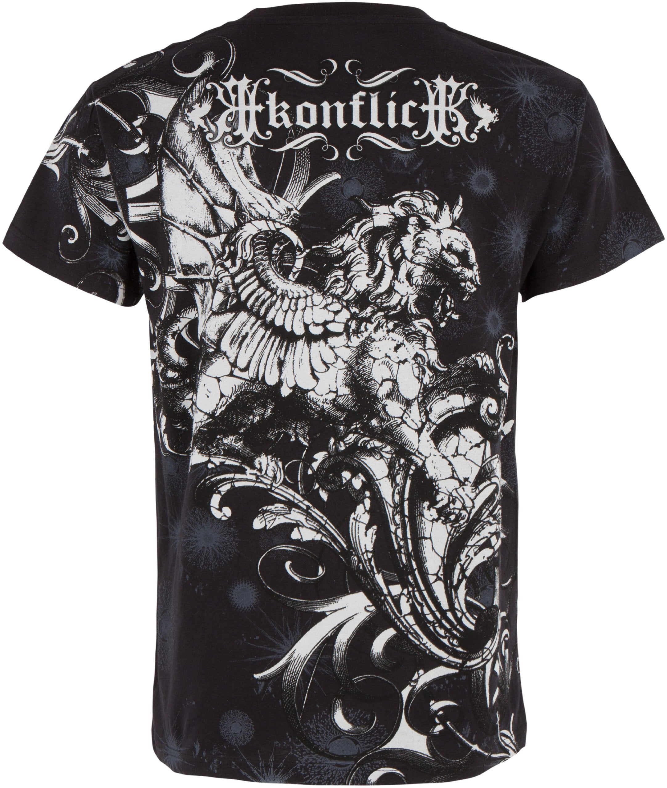 Lion and Vines Metallic Silver Embossed Cotton Mens Fashion T-Shirt