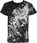 Lion and Vines Metallic Silver Embossed Cotton Mens Fashion T-Shirt
