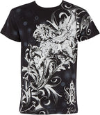 Lion and Vines Metallic Silver Embossed Cotton Mens Fashion T-Shirt