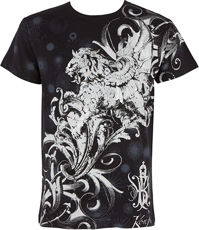 Lion and Vines Metallic Silver Embossed Cotton Mens Fashion T-Shirt