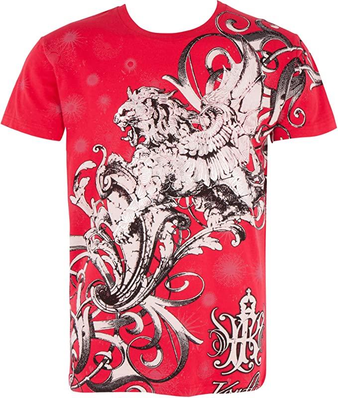 Lion and Vines Metallic Silver Embossed Cotton Mens Fashion T-Shirt