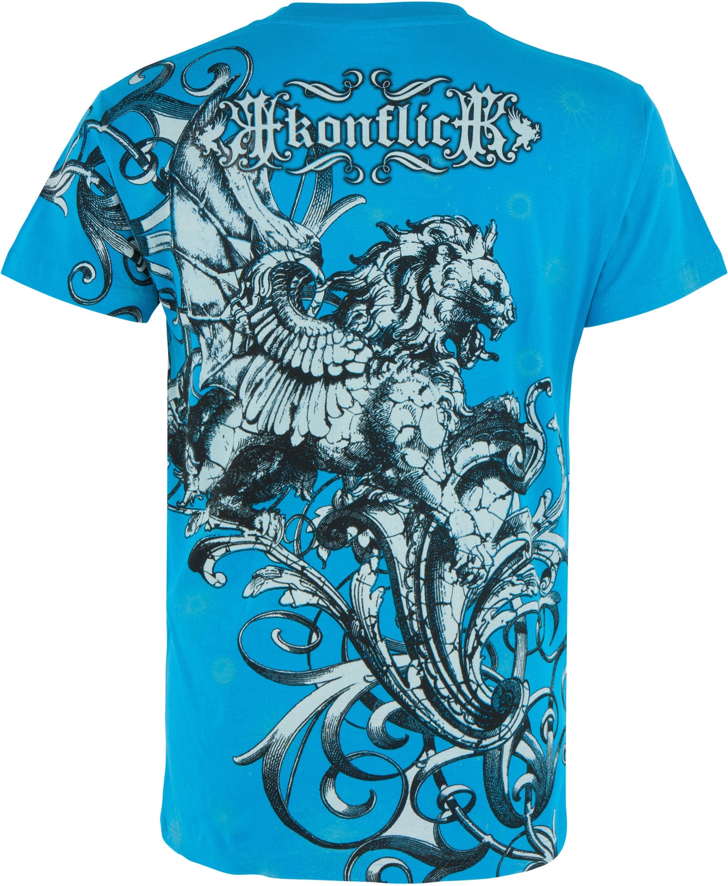 Lion and Vines Metallic Silver Embossed Cotton Mens Fashion T-Shirt