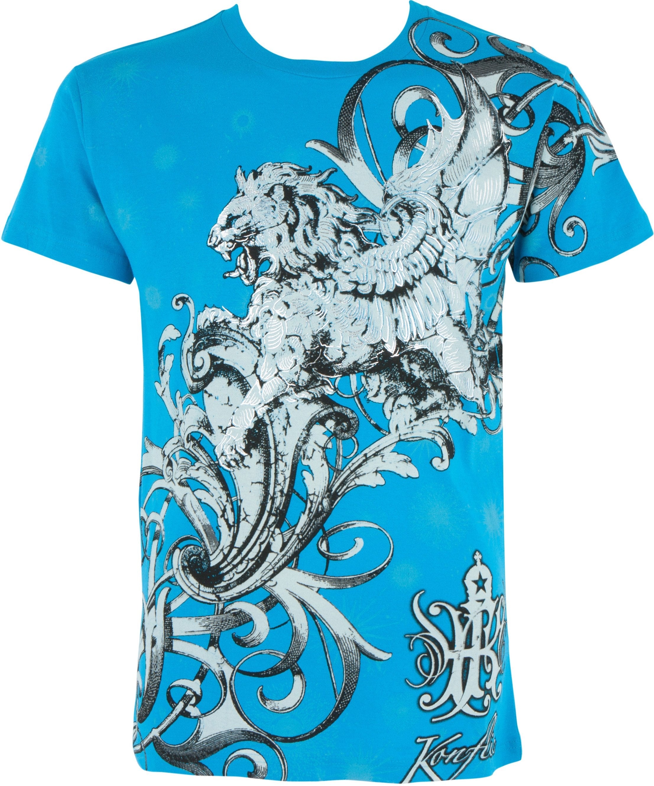 Lion and Vines Metallic Silver Embossed Cotton Mens Fashion T-Shirt