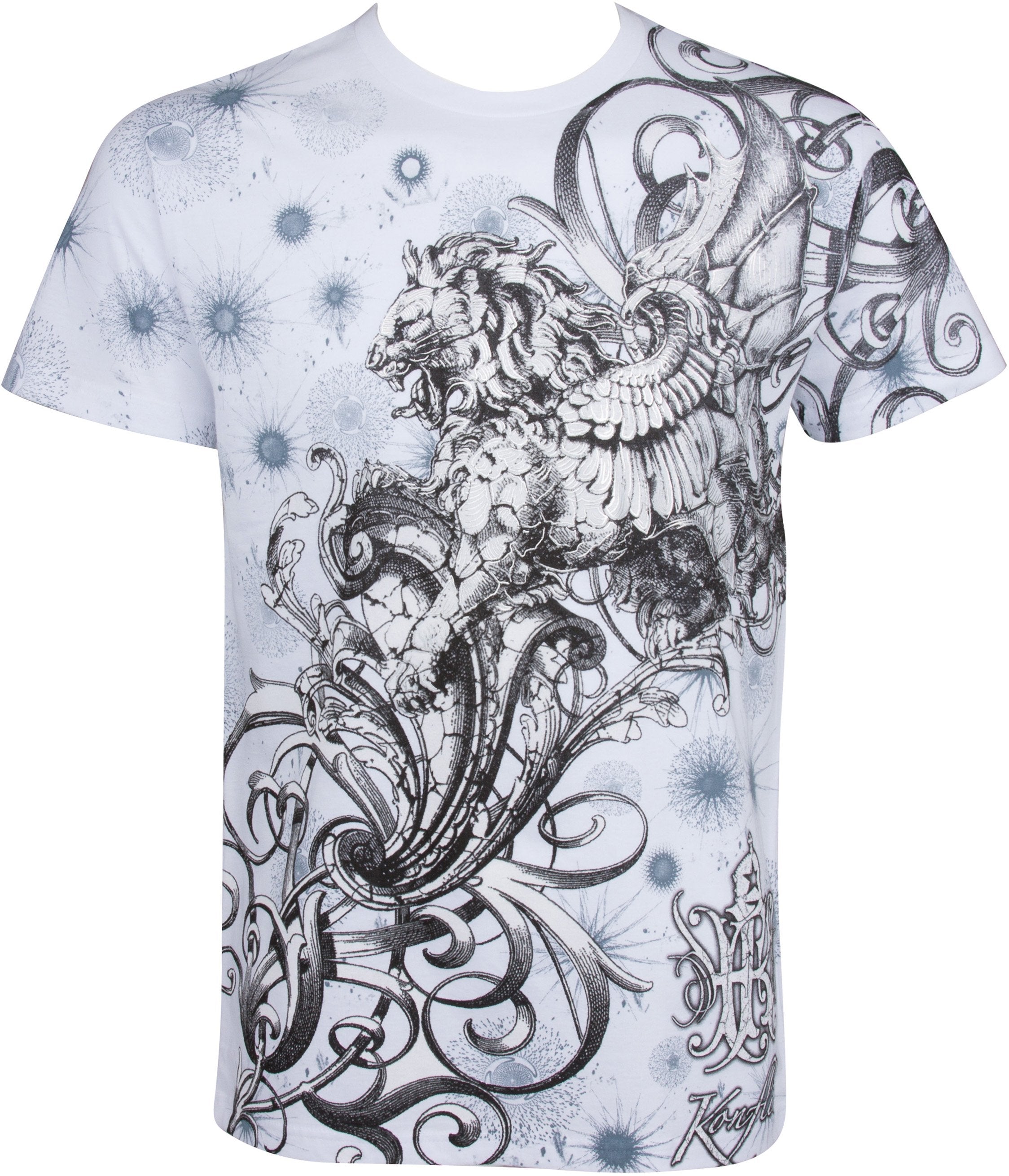 Lion and Vines Metallic Silver Embossed Cotton Mens Fashion T-Shirt