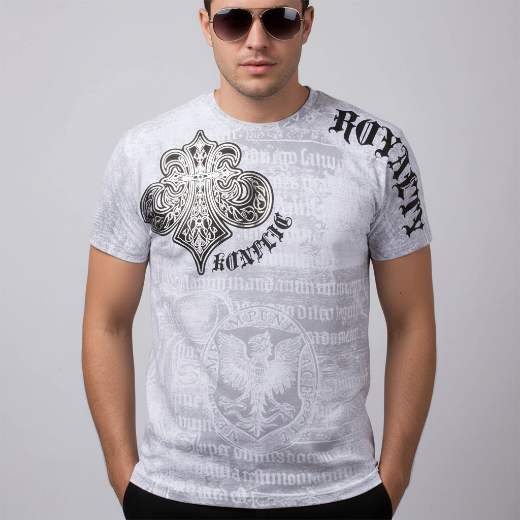 Royalty Metallic Silver Short Sleeve Crew Neck Cotton T-Shirt