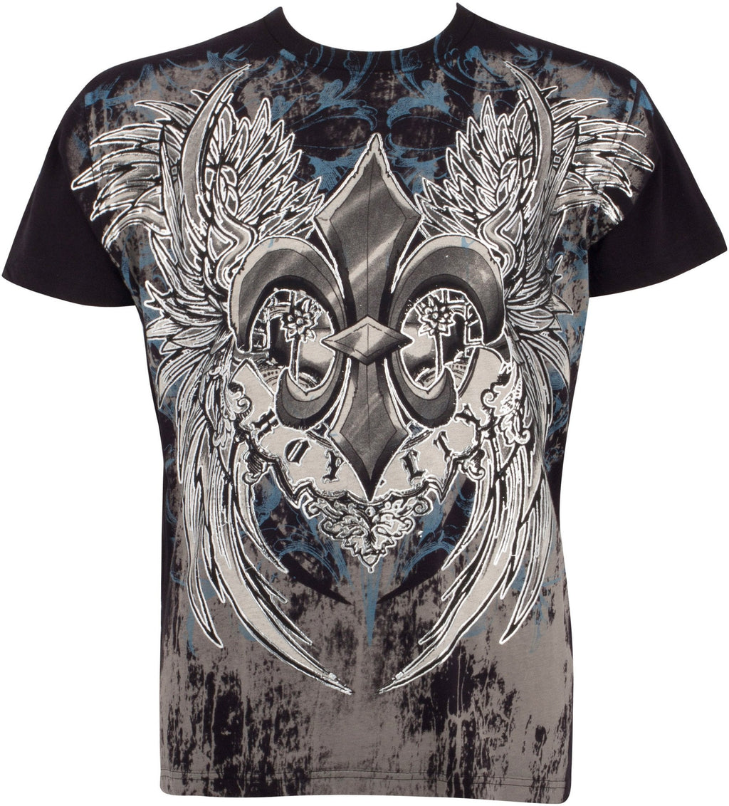 Royalty Fleur de Lis Metallic Silver Embossed Cotton T-Shirt