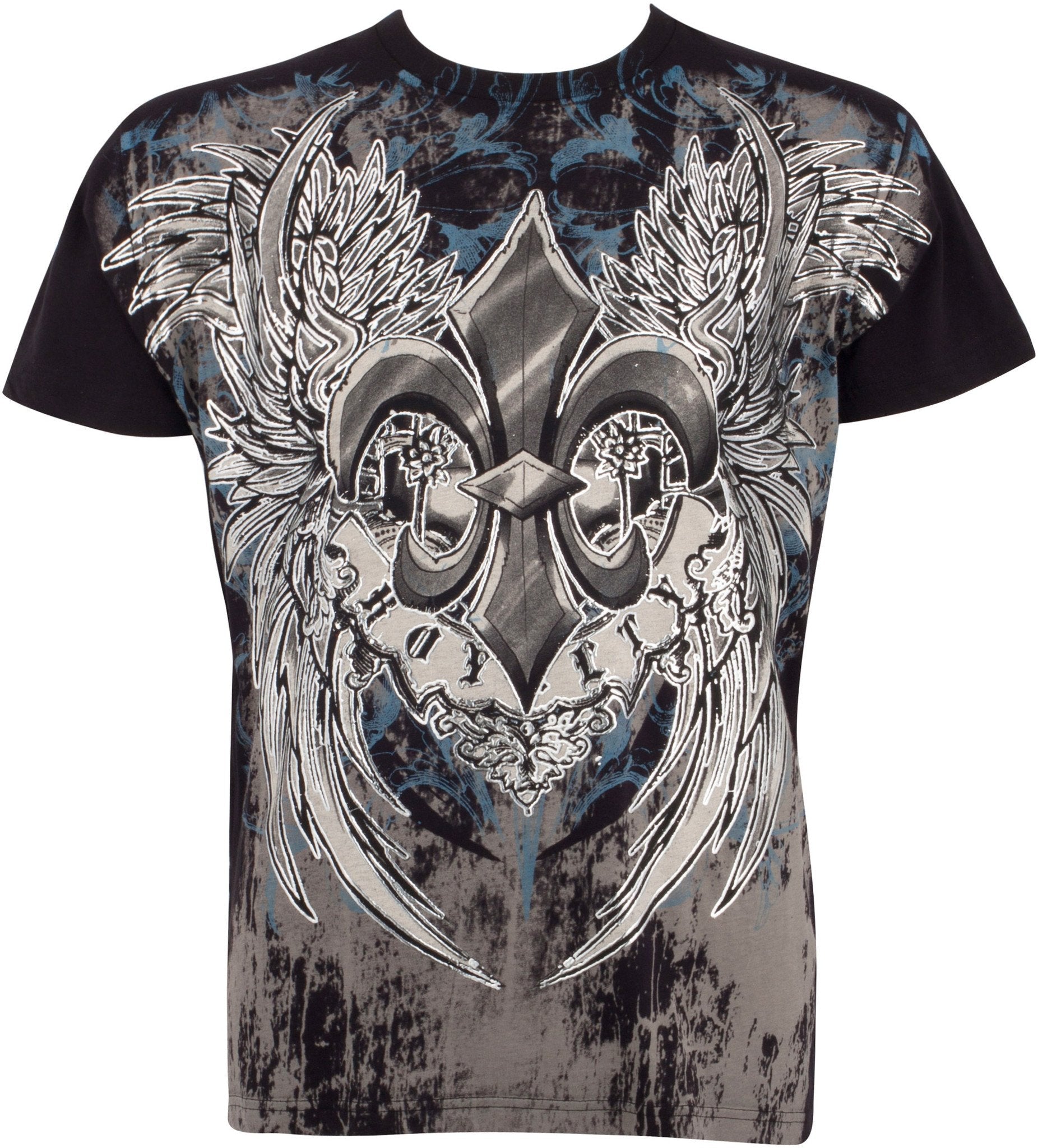 Royalty Fleur de Lis Metallic Silver Embossed Cotton T-Shirt