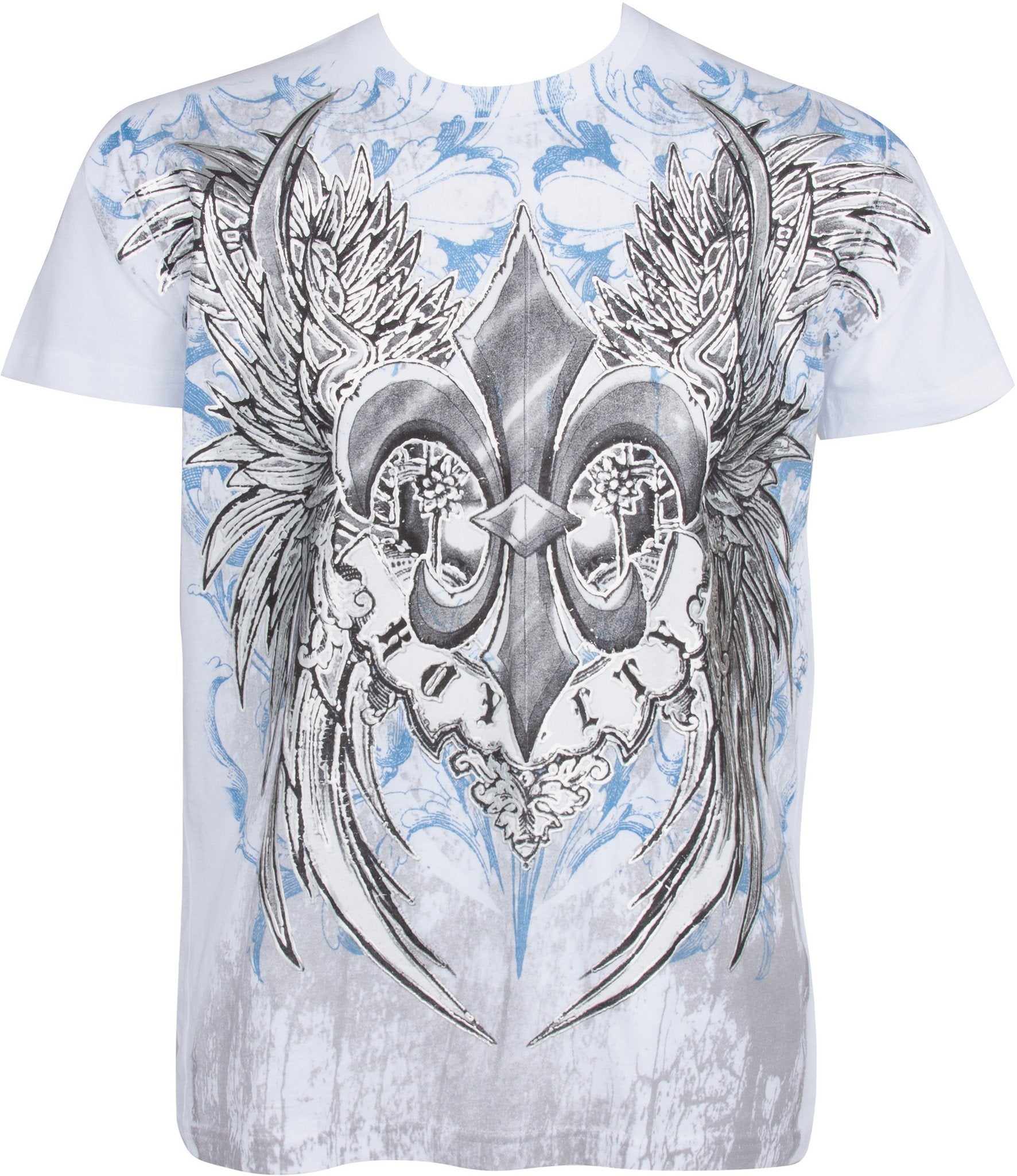 Royalty Fleur de Lis Metallic Silver Embossed Cotton T-Shirt