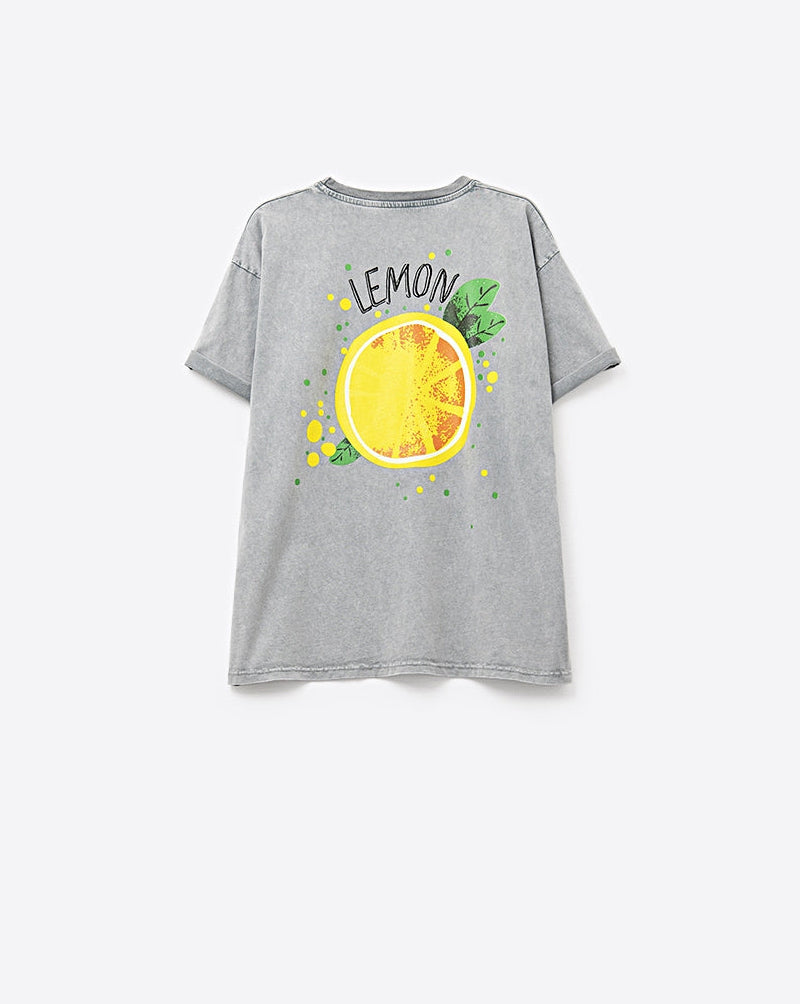 Wash Grey T-Shirt with Lemon Graphic