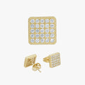 Square 17 CZ Earrings 14K Gold Filled Silver Hip Hop Studs