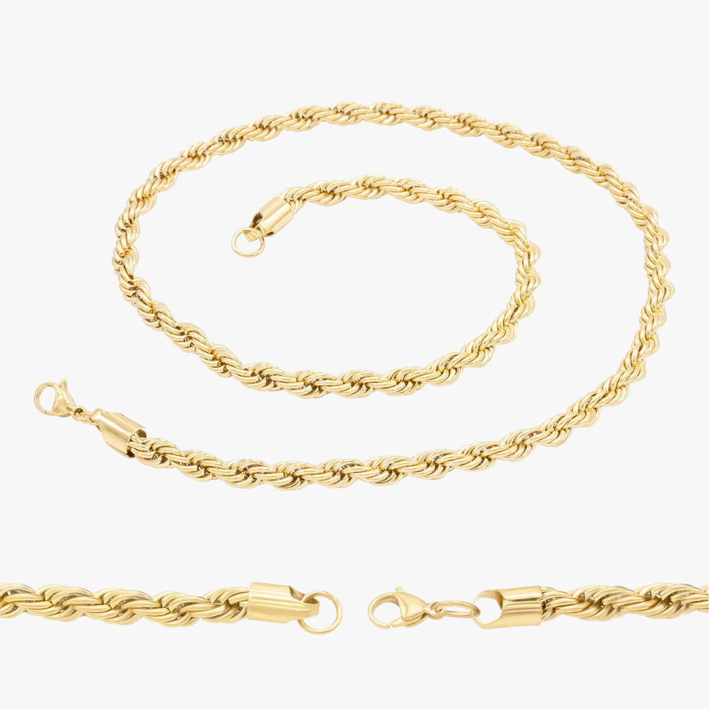14K Gold Plated Rope Chain Twisted Link Necklace 18"-30" Length | W 2-7 mm