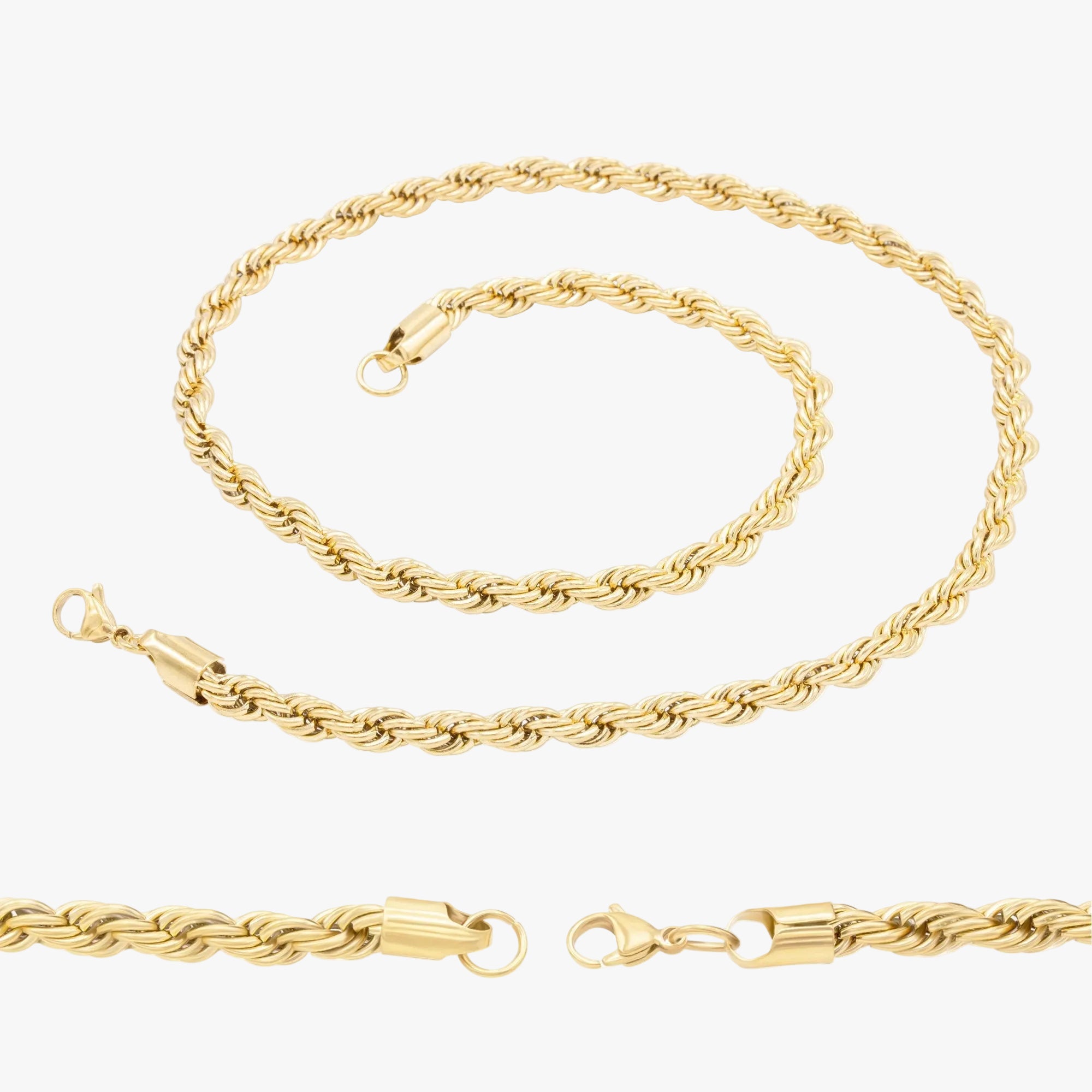 14K Gold Plated Rope Chain Twisted Link Necklace 18"-30" Length | W 2-7 mm