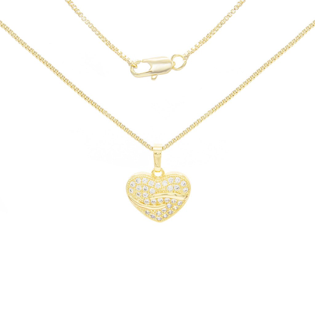 Cubic Zirconia 14K Gold Filled Heart Pendant Necklace Set