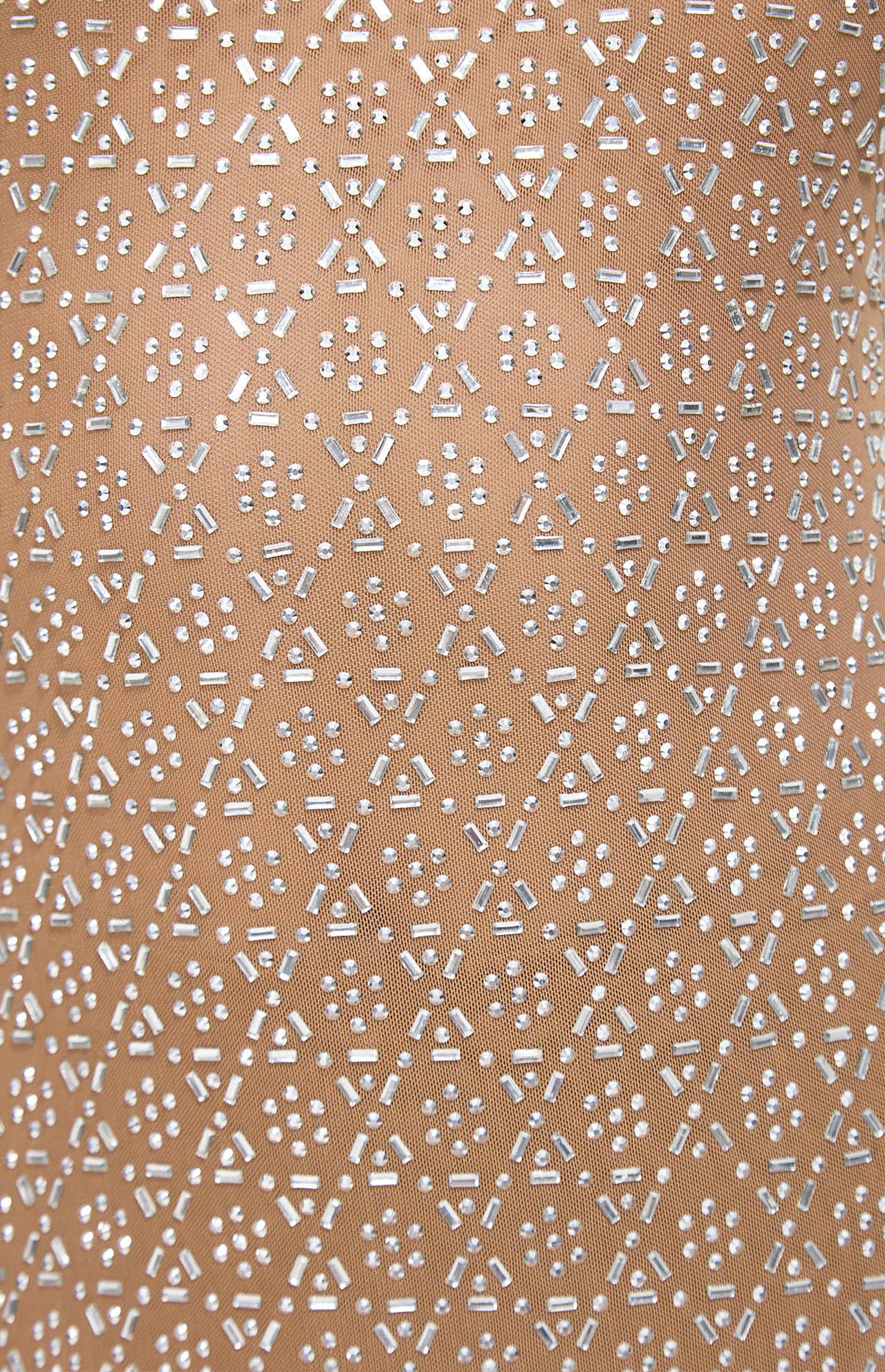 Maro Crystal Embellished Mesh Maxi Dress Beige
