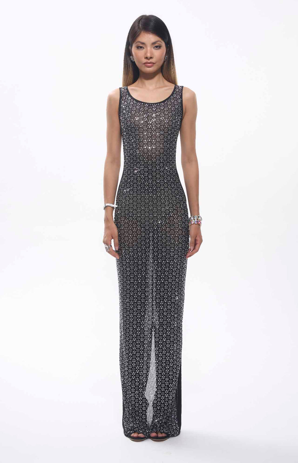 Maro Crystal Embellished Mesh Maxi Dress
