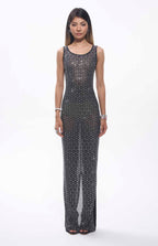 Maro Crystal Embellished Mesh Maxi Dress