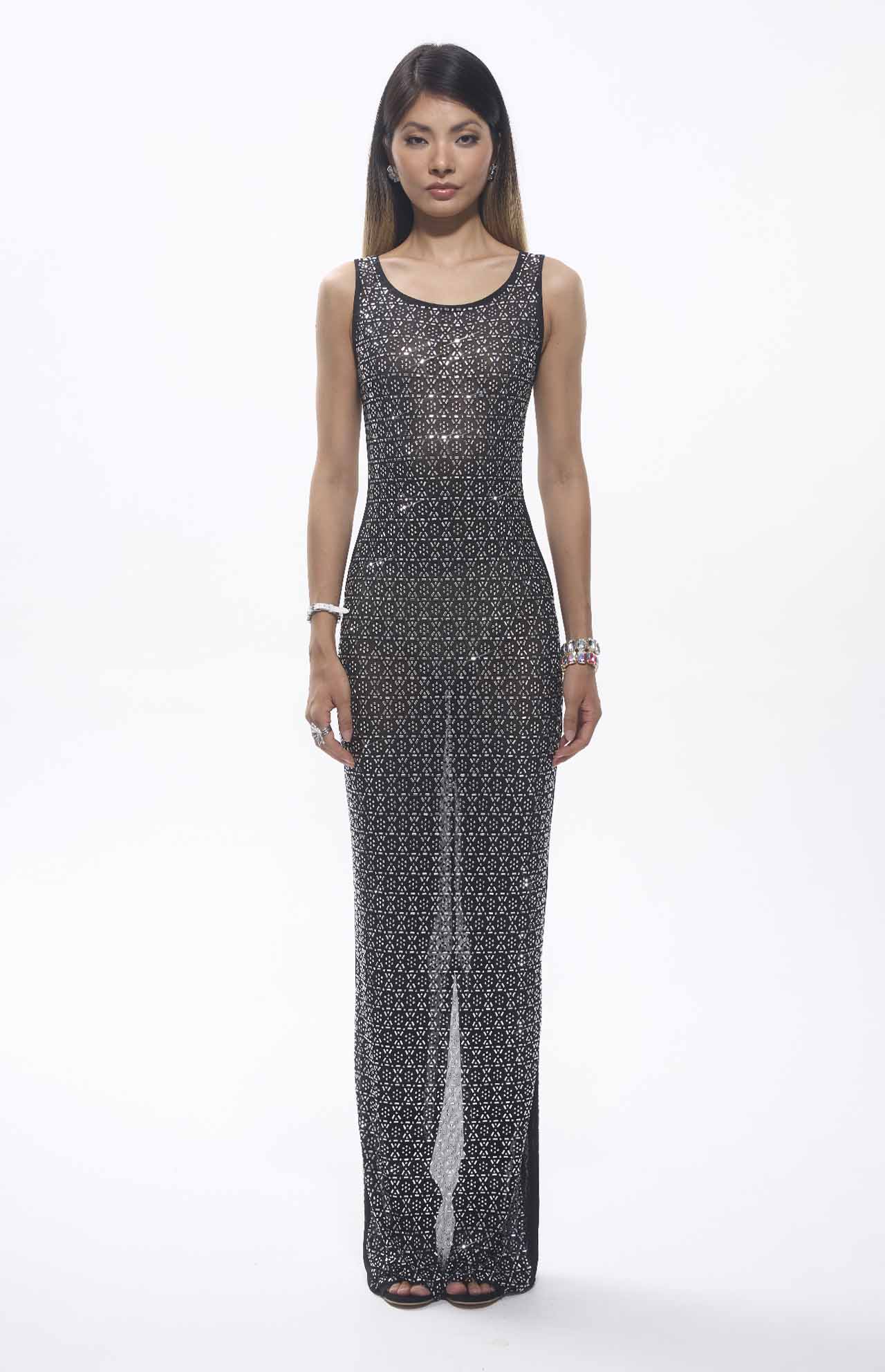 Maro Crystal Embellished Mesh Maxi Dress
