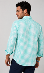 Mauro Long Sleeve Check Tech Shirt | Emerald