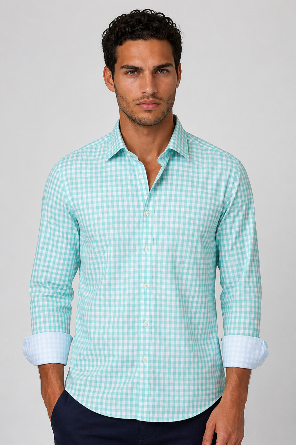 Mauro Long Sleeve Check Tech Shirt | Emerald