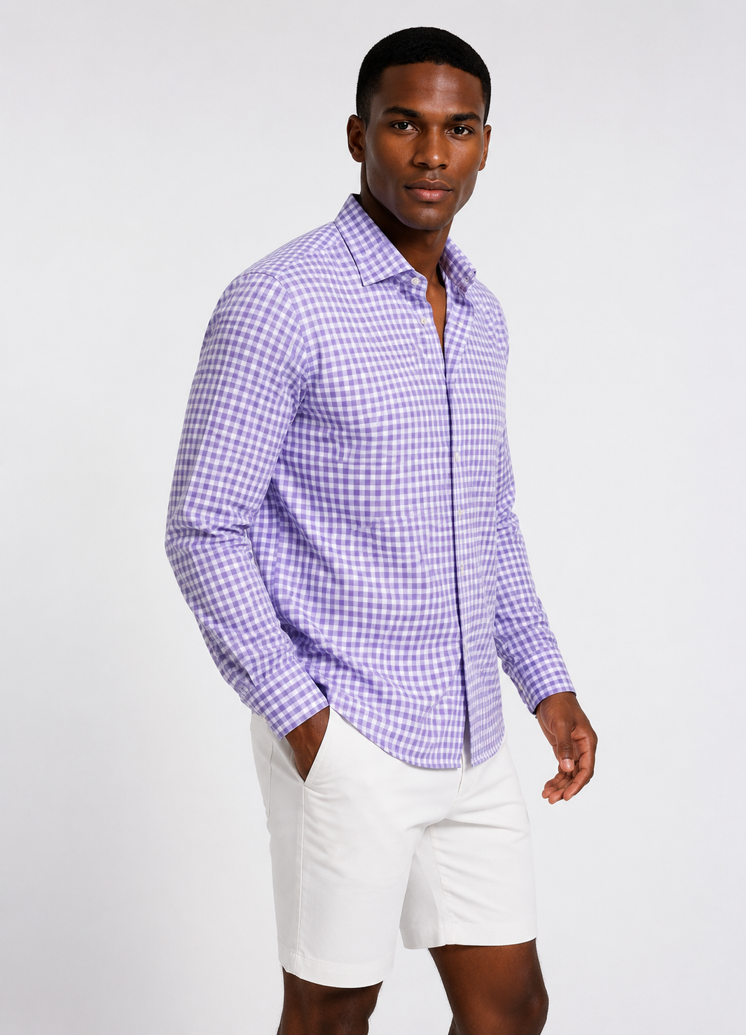 Mauro Long Sleeve Check Tech Shirt | Lavender