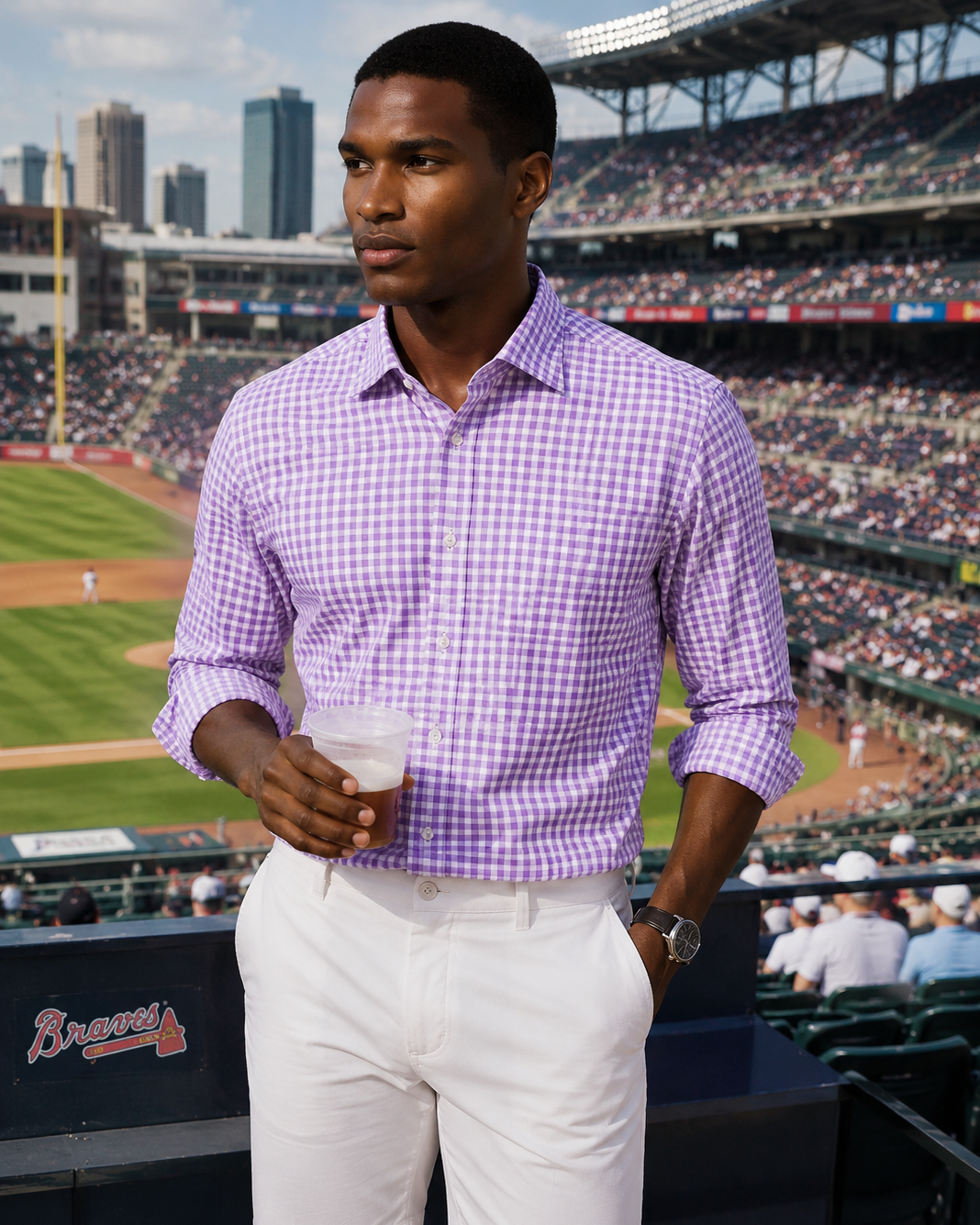Mauro Long Sleeve Check Tech Shirt | Lavender