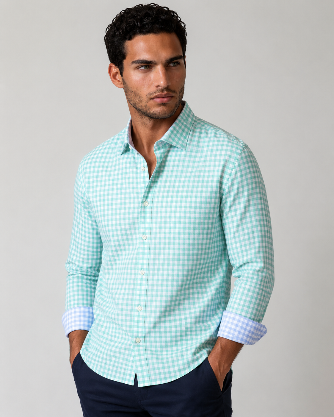 Mauro Long Sleeve Check Tech Shirt | Emerald