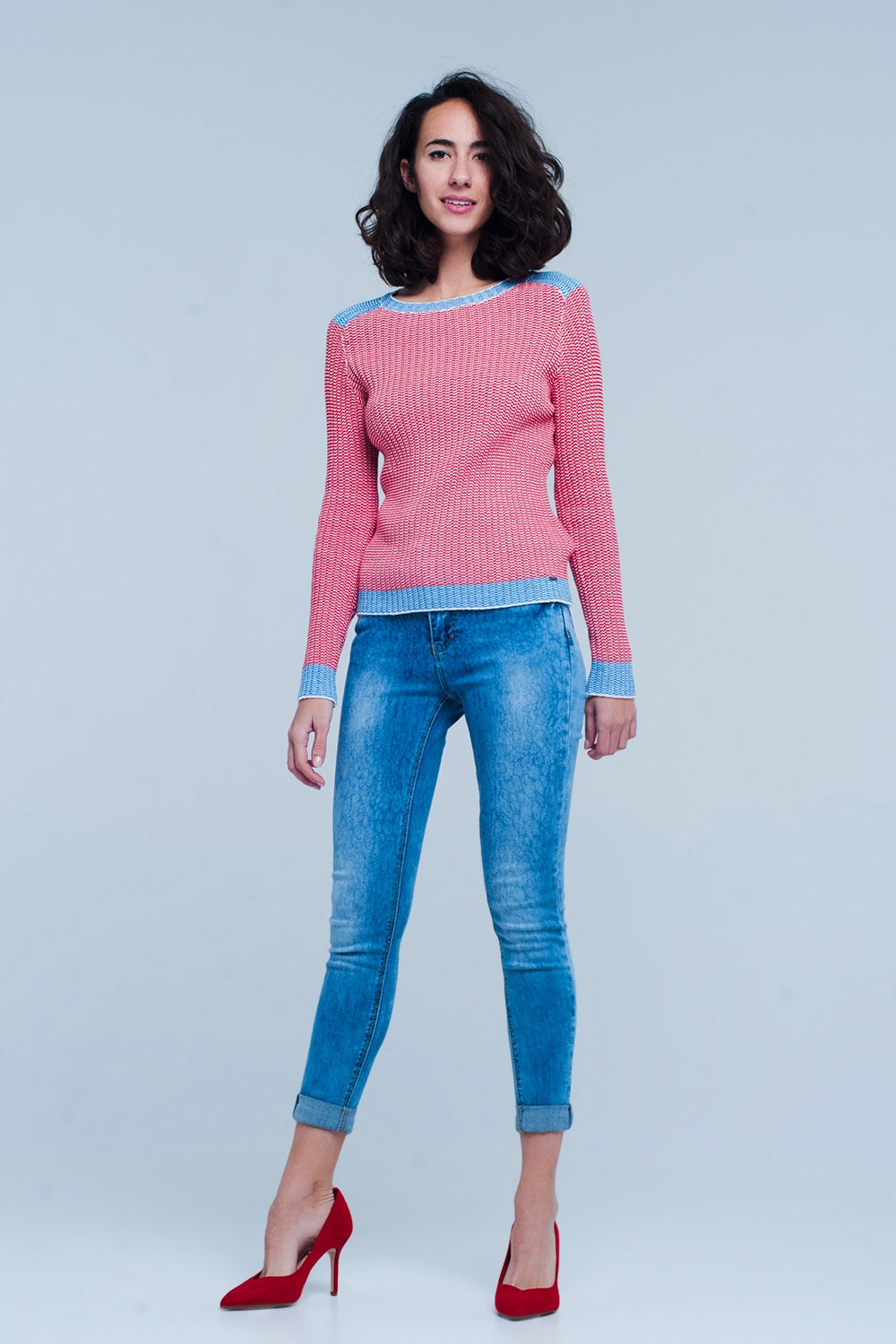Medium Wash Skinny Jeans with Leopard Print