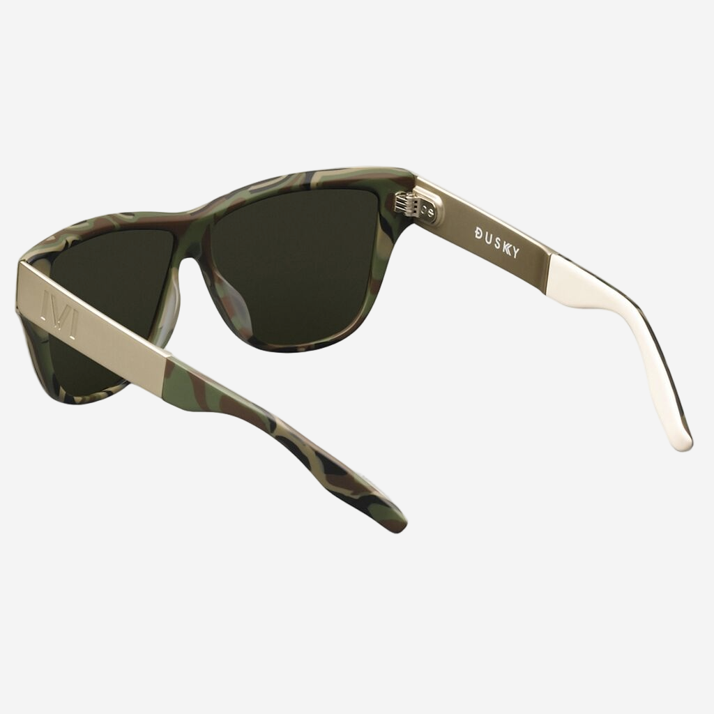 Dusky Sunglasses in Polished Ivory DPM and Brushed Aluminum | Green Grey Lens