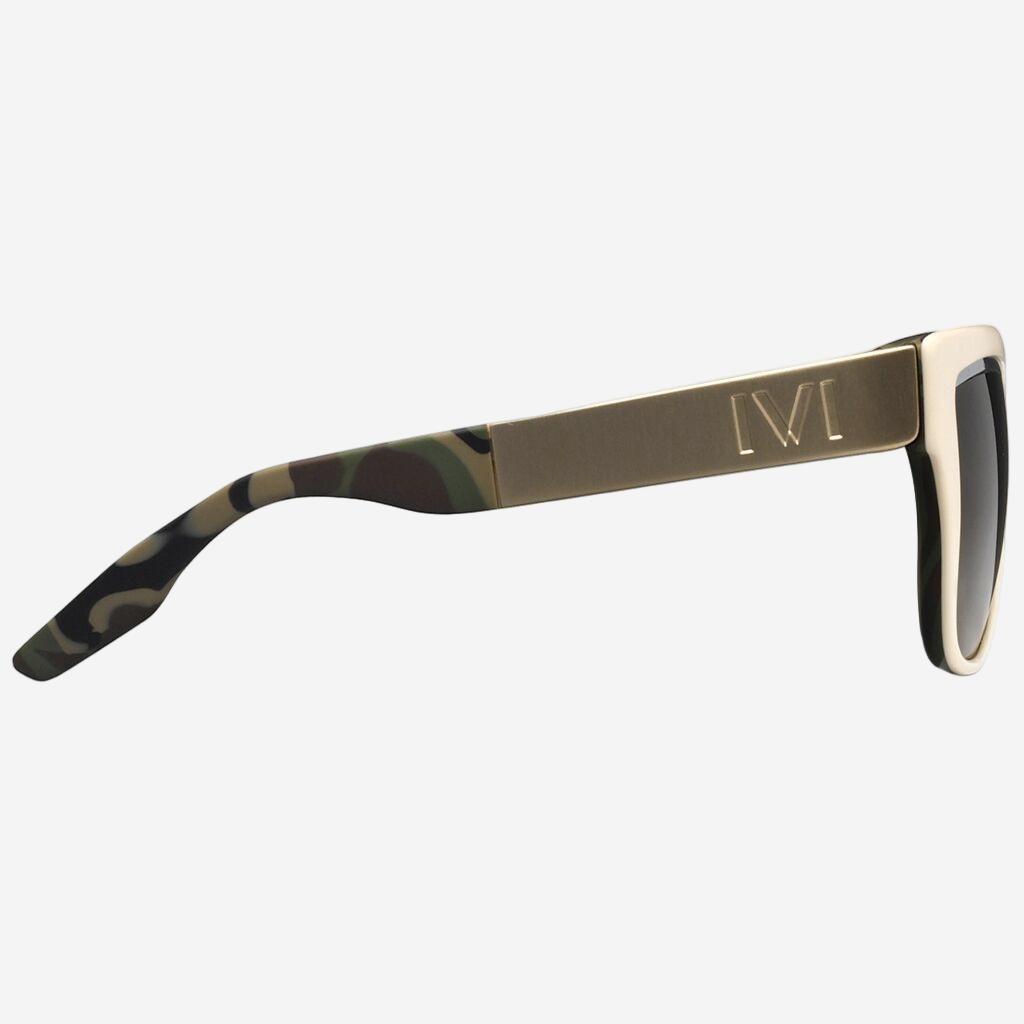 Dusky Sunglasses in Polished Ivory DPM and Brushed Aluminum | Green Grey Lens