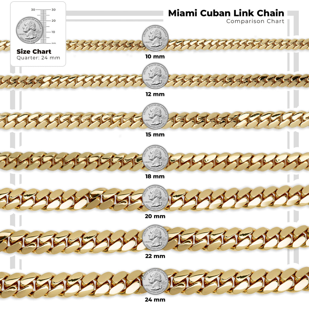 Miami Cuban Link Chain Set Necklace and Bracelet 14K Gold Premium Plated | 10-24mm